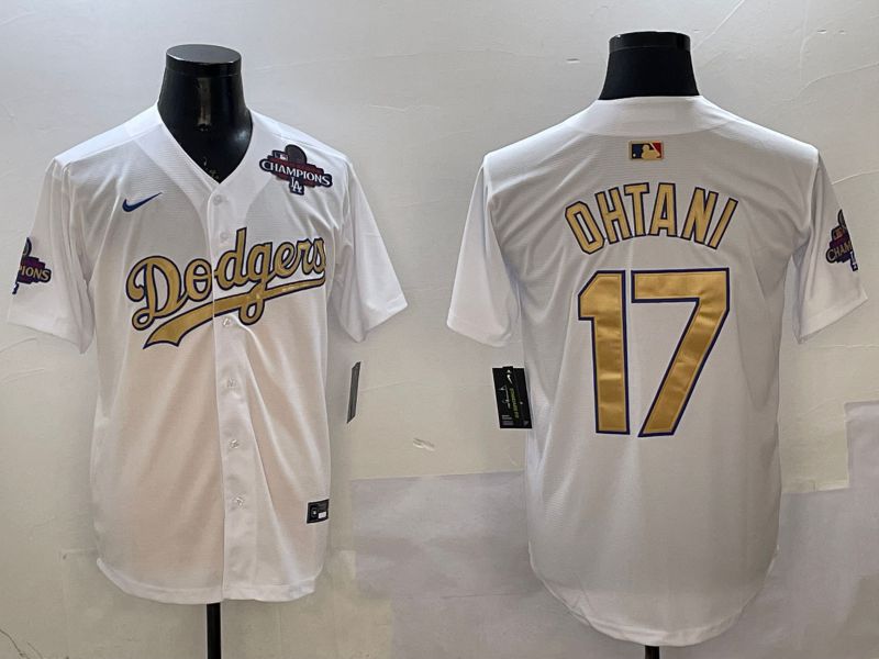 Men Los Angeles Dodgers #17 Ohtani White Champion gold character 2025 Nike MLB Jersey style 20->los angeles dodgers->MLB Jersey